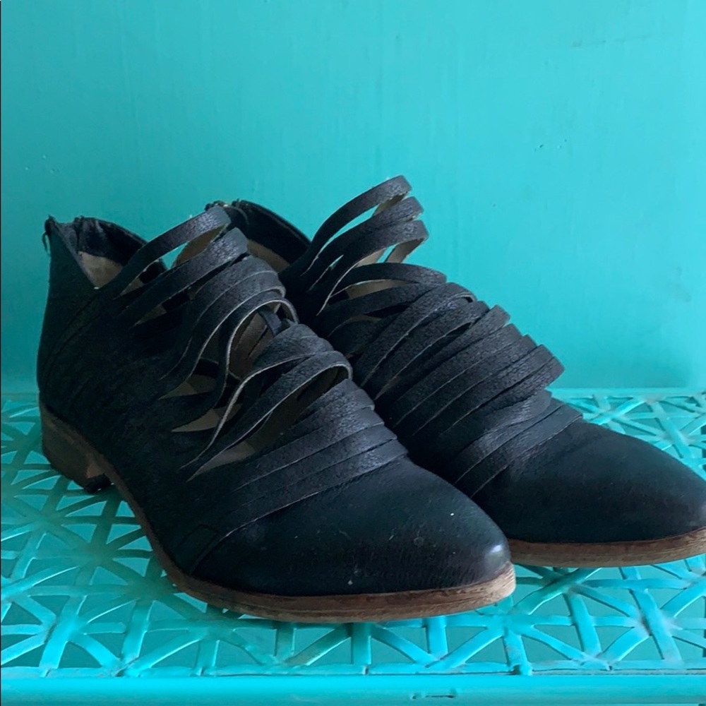 Free People black leather booties.